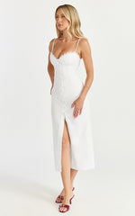 Anessa Midi Dress - Button Front Bustier Fitted Dress in White