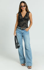 Antonia Top - V Neck Lace Detail Top in Black