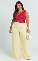 Antonia Top - V Neck Lace Detail Top in Dark Red