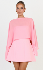 Aya Top - Sheer Off Shoulder Cape Top in Pink