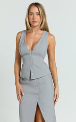 Baylee Top - Wrap Front V Neck Vest in Grey