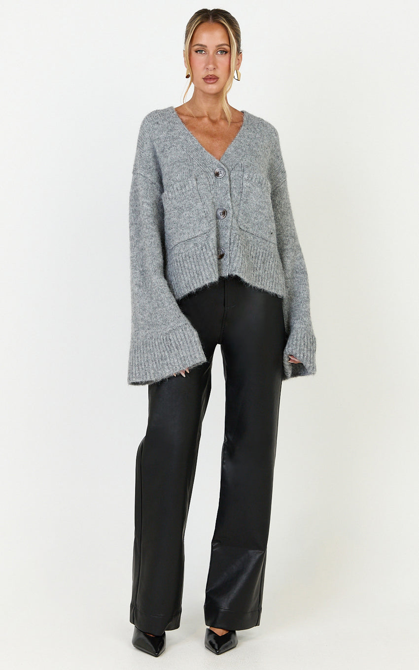 Becka Cardigan - Oversized Recycled Knitted Button Through Cardigan in Grey