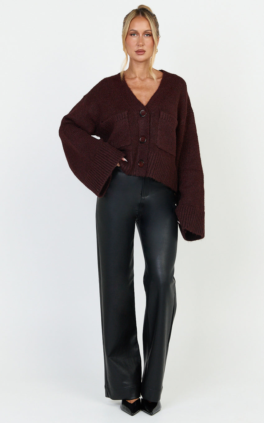 Becka Cardigan - Oversized Recycled Knitted Button Through Cardigan in Wine