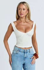 Billie Top - Textured Jersey Off Shoulder Top in Off White