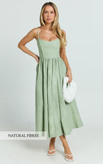Braelyn Midi Dress - Scoop Neck Flare Dress in Sage