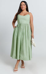 Braelyn Midi Dress - Scoop Neck Flare Dress in Sage