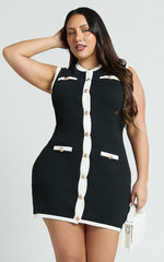Branson Mini Dress - Sleeveless Button Down Knitted Dress in Black