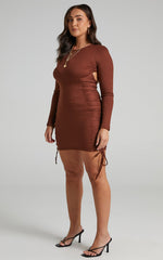 Brittah Mini Dress - Long Sleeve Dress in Chocolate