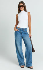 Caitlyn Top - High Neck Sleeveless Tank Top in Cream