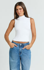 Caitlyn Top - High Neck Sleeveless Tank Top in Cream