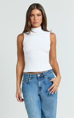 Caitlyn Top - High Neck Sleeveless Tank Top in Cream