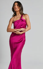 Carmella Midi Dress - One Shoulder Twist Detail Dress in Grape