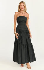 Cora Midi Dress - Strapless Dress in Black