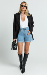 Cristiana Shorts - High Waisted Cuffed Denim in Blue