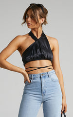 Danielle Bernstein - High Neck Stretch Charmeuse Halter Top in Black
