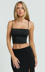 Delphine Top - Strap Straight Neck Top in Black