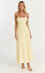 Donissa Midi Dress - Panelled Knit Dress in Butter Yellow