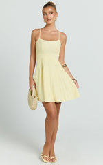 Donissa Mini Dress - Panelled Knit Mini Dress in Butter Yellow