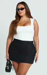 Dream Linen Blend Skort - High Waisted A Line Skort in Black
