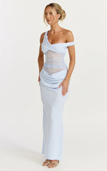 Elias Maxi Dress - Twisted One Shoulder Cowl Dropped Waist Dress in Blue