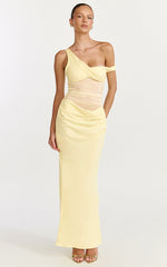 Elias Maxi Dress - Twisted One Shoulder Cowl Dropped Waist Dress in Lemon