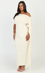 Elina Maxi Dress - Off Shoulder Contrast Mesh Draped Overlay Dress in Cream