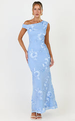 Flora Midi Dress - One Shoulder Dress in Blue