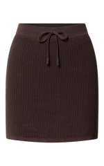 Tristan Mini Skirt - Crochet Knit Drawstring Skirt in Chocolate
