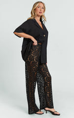 Jemma Two Piece Set - Relaxed Shirt and Lace Pants Set in Black