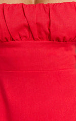 Ginny Mini Dress - Square Neck Ruched Bodice Puff Sleeve Straight Dress in Red