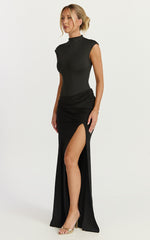 Grace Maxi Dress - Cap Sleeve Asymmetric Split Dress in Black