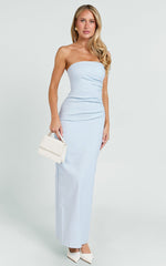 Jamie Maxi Dress - Strapless Ruched Fitted Column Dress in Blue
