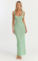 Jenna Maxi Dress - Scoop Neck Sleeveless Sequin Knit Dress in Sage