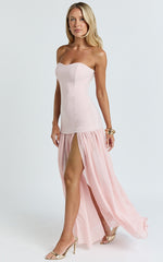 Jocelyn Maxi Dress - Strapless Ruched Fit And Flare Dress in Pink
