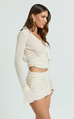 Kahrissa Top - Long Sleeve Ruffle Neck Top in Cream