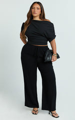 Kala Pants - Mid Waisted Relaxed Elastic Waist Pants in Black