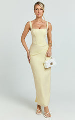 Karlie Maxi Dress - Scoop Neck Fitted Dress in Lemon