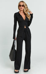 Kelsey Top - Button Through Long Sleeve Knit Top in Black