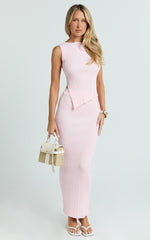 Klarisse Two Piece Top and Skirt Set - Asym Top and Maxi Skirt Set in Pink