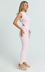 Klarisse Two Piece Top and Skirt Set - Asym Top and Maxi Skirt Set in Pink