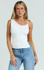 Lausanne Top - Asymmetric Jersey Backless Top With Hardware Detail in Off White