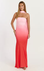 Lolly Maxi Dress - Strapless Bias Column Dress with Scarf in Blush Ombre Print