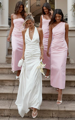 Karlie Midi Dress - One Shoulder Fitted Dress in Pink