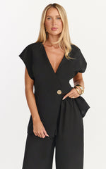 Maura Top - V Neck Cross Over Vest Top in Black
