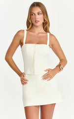 Mikey Top - Straight Neck Hook and Eye Corset Top in Off White