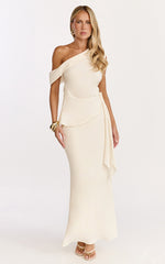 Minnie Two Piece Top and Skirt Set - Drape Off Shoulder Top and Maxi Skirt in Cream
