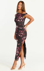 Nenita Midi Dress - One Shoulder Mesh Dress in Botanical Haze