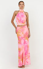 Nova Maxi Skirt - Gathered Waist Skirt in Hot House Orchid Print