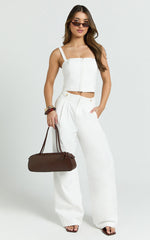 Oliver Top - Straight Neck Hook and Eye Corset Top in White