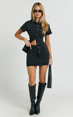 Paige Mini Skirt - High Waisted Denim Skirt in Washed Black